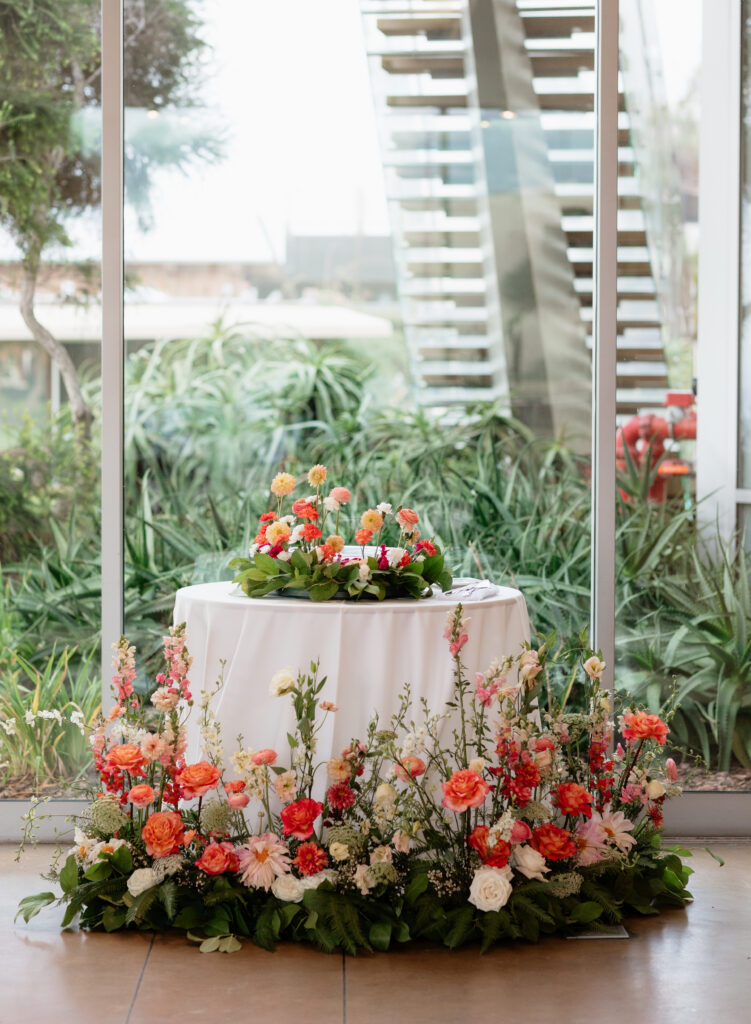 Floral reception arrangement inspired by the California coast